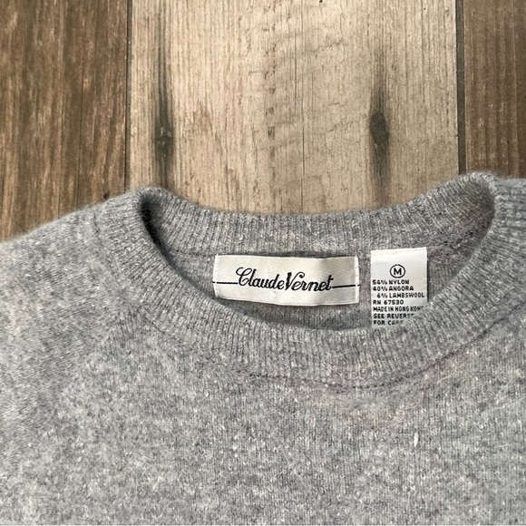 Vtg Sweater CLAUDE VERNET Womens Large LAMBSWOOL ANGORA KNIT gray pocket - Picture 4 of 6